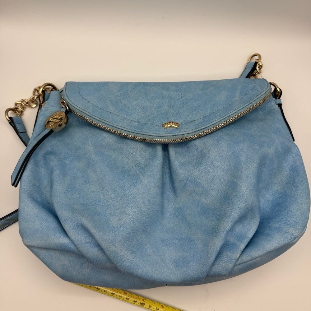 Juicy Couture Blue Shoulder Bag Gold Chain Crown Logo Soft Hobo Purse‎